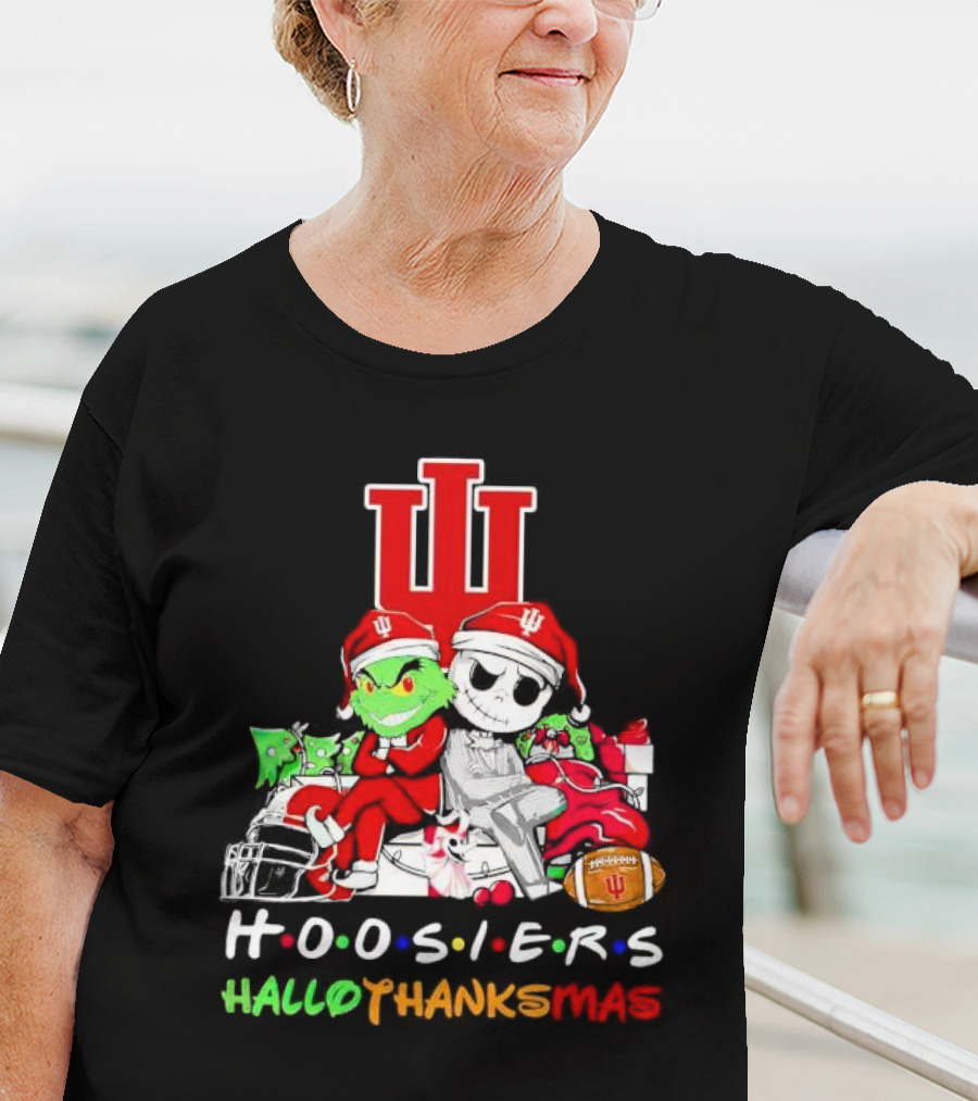 Hoosiers Grinch And Jack Skellington HalloThanksMas T-Shirt