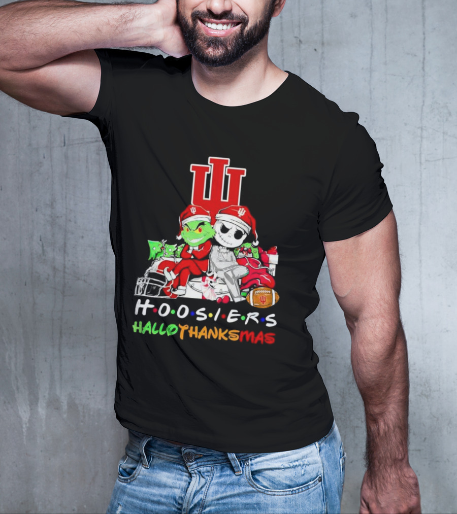 Hoosiers Grinch And Jack Skellington HalloThanksMas T-Shirt