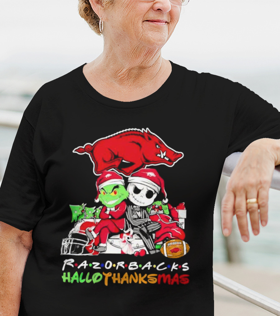 Razorbacks Grinch Jack Skellington Friends HalloThanksMas T-Shirt