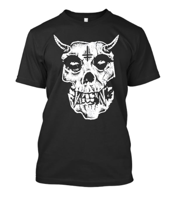 Twitching Tongues Twitchfits Sketched Skull With Horns And Inverted Cross T-Shirt
