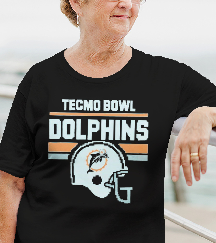 Tecmo Bowl Dolphins Retro Miami Football Helmet T-Shirt
