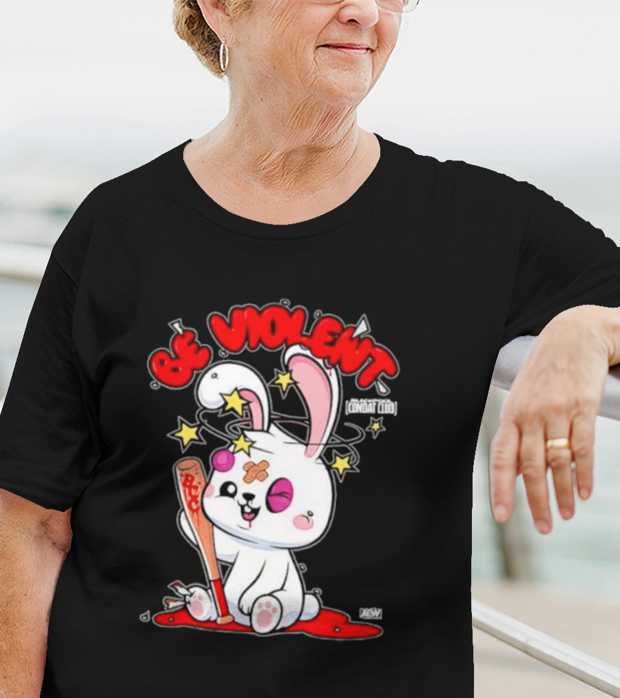 Blackpool Combat Club Be Violent Bunny With Bat And Stars T-Shirt