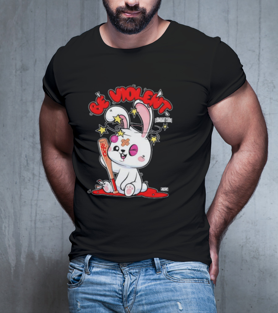 Blackpool Combat Club Be Violent Bunny With Bat And Stars T-Shirt