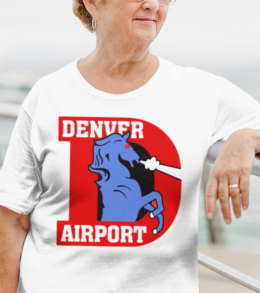 Denver Airport Blue Mustang Icon With Red Letter D T-Shirt