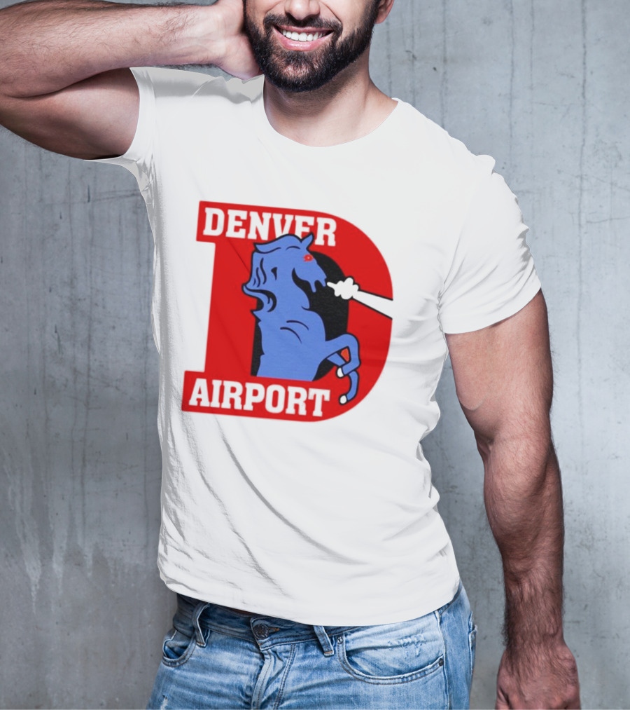 Denver Airport Blue Mustang Icon With Red Letter D T-Shirt