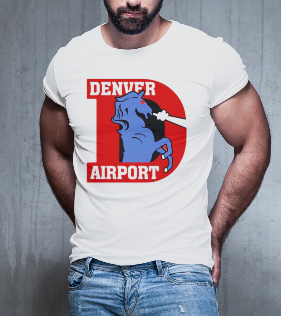 Denver Airport Blue Mustang Icon With Red Letter D T-Shirt