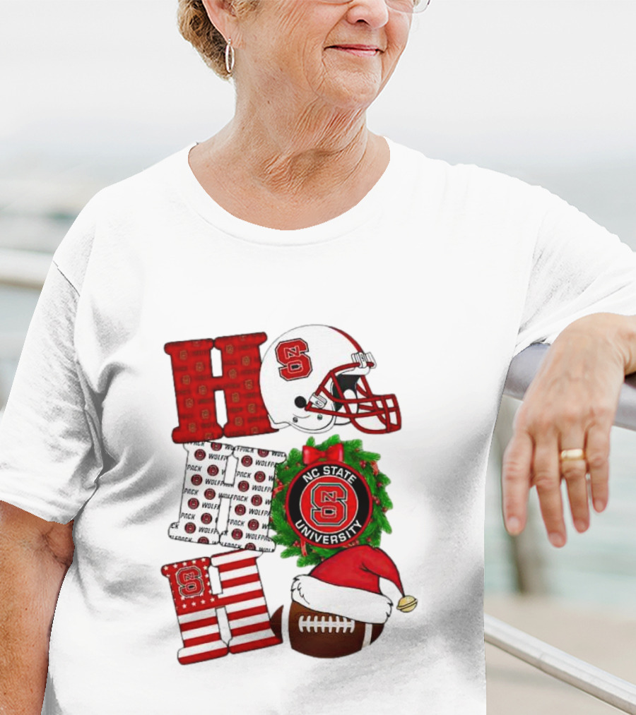 NC State Wolfpack University Christmas Football Helmet Text T-Shirt