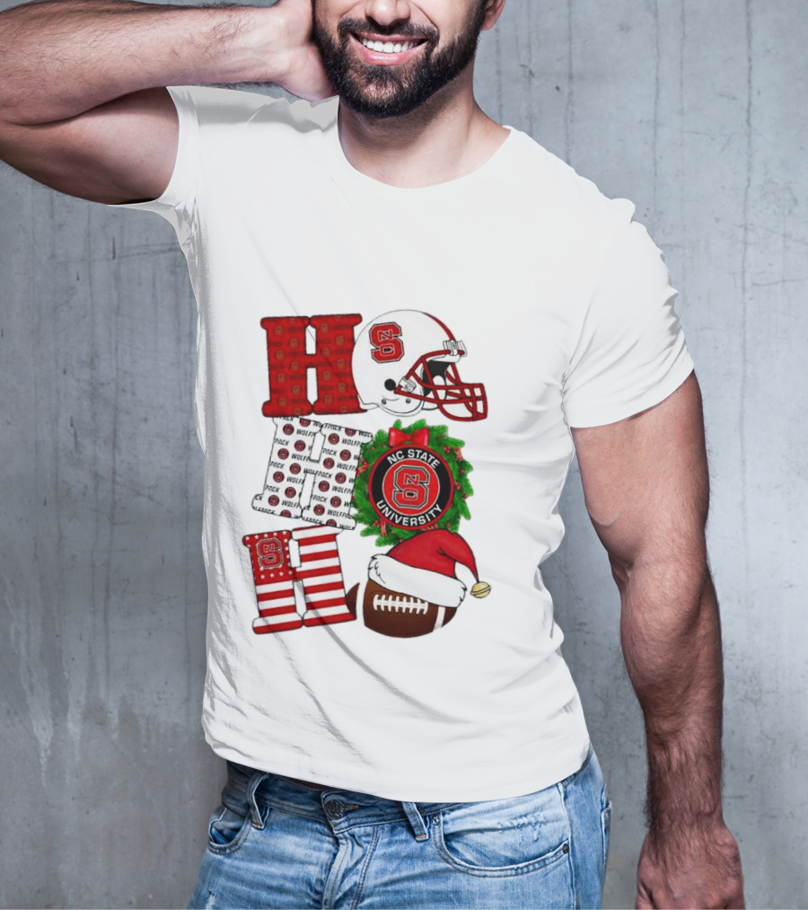 NC State Wolfpack University Christmas Football Helmet Text T-Shirt