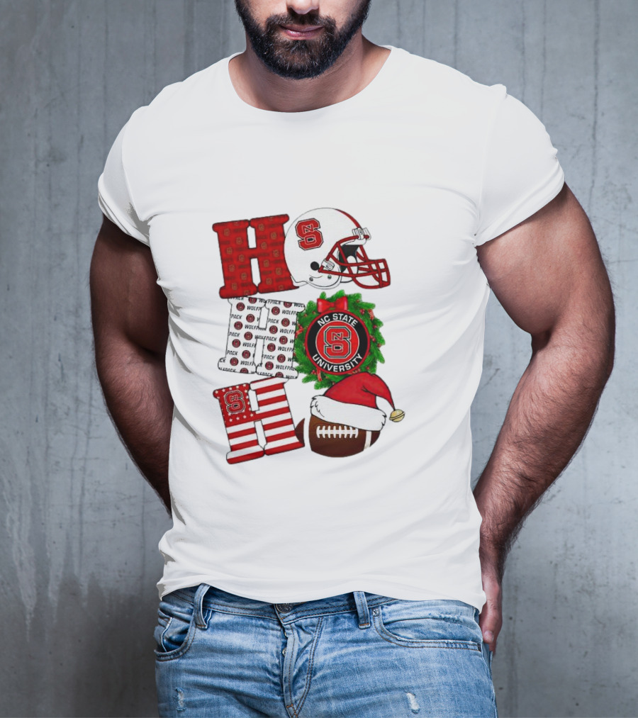 NC State Wolfpack University Christmas Football Helmet Text T-Shirt