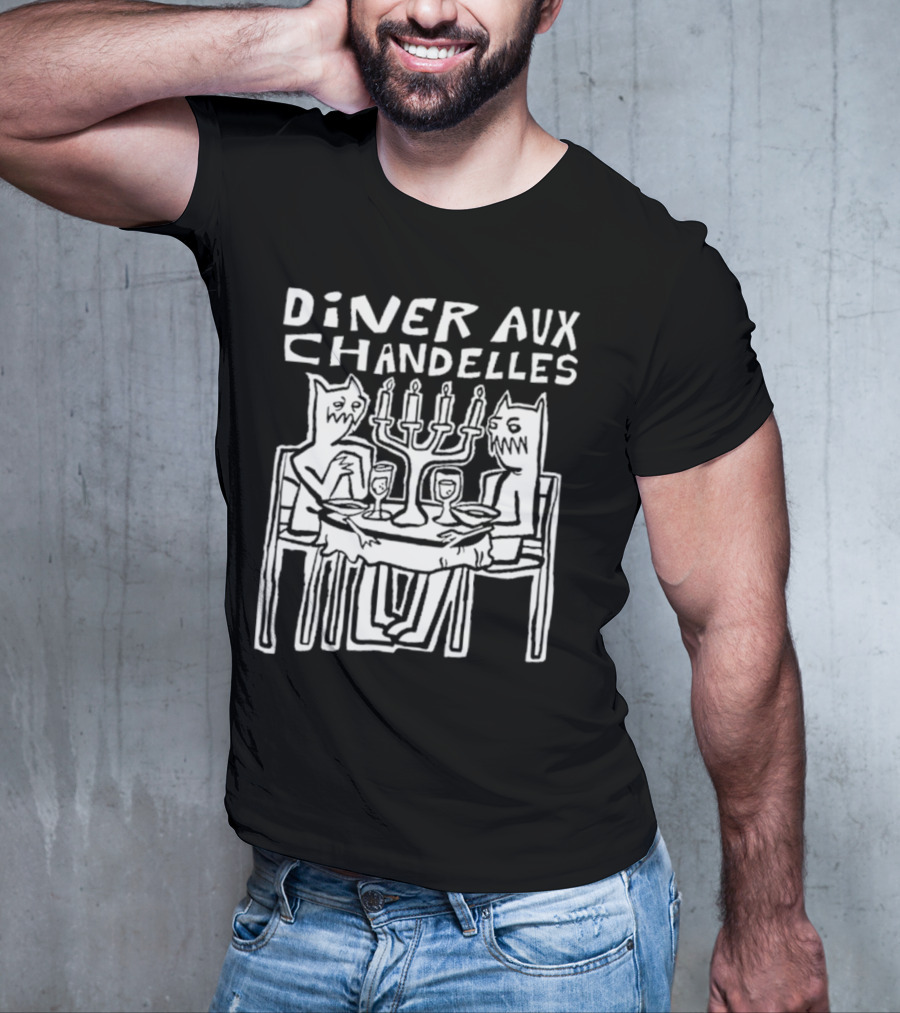 DINER AUX CHANDELLES DINNER MONSTERS CANDLELIGHT WOODCUT T-Shirt