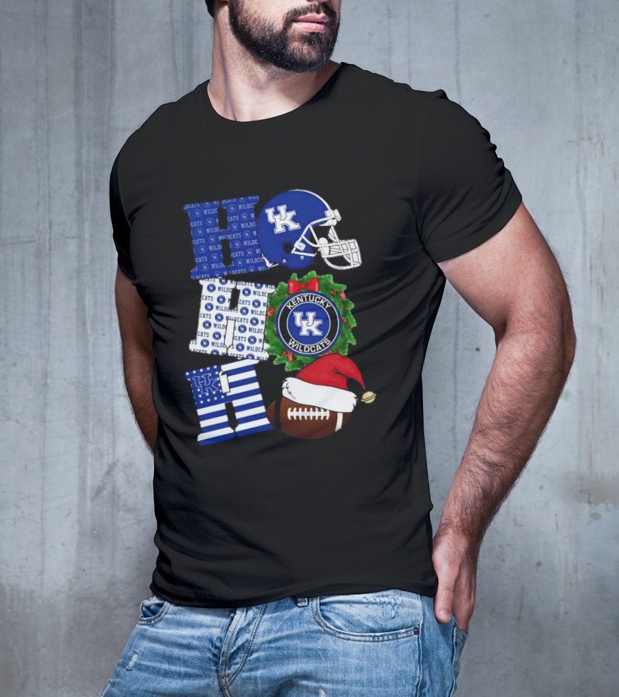 Kentucky Wildcats Ho Ho Ho Football Helmet Wreath Christmas T-Shirt