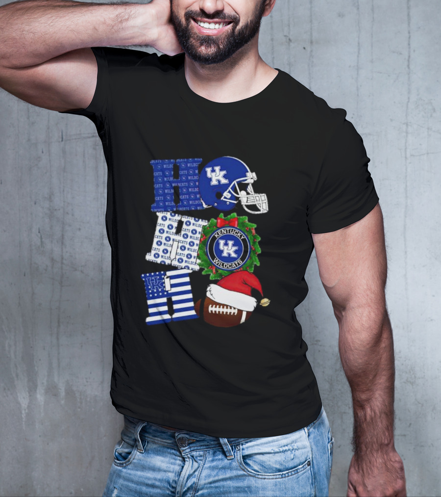 Kentucky Wildcats Ho Ho Ho Football Helmet Wreath Christmas T-Shirt
