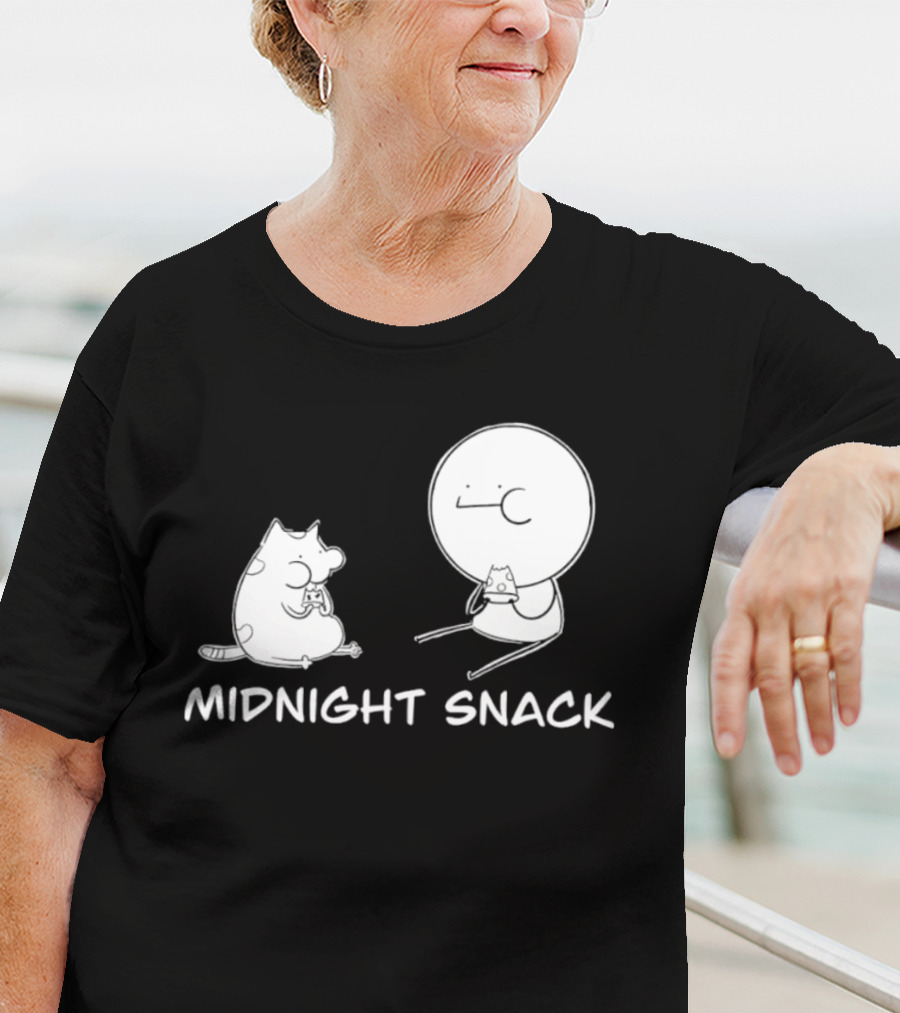 MIDNIGHT SNACK Cat And Stick Figure Eating Pizza T-Shirt