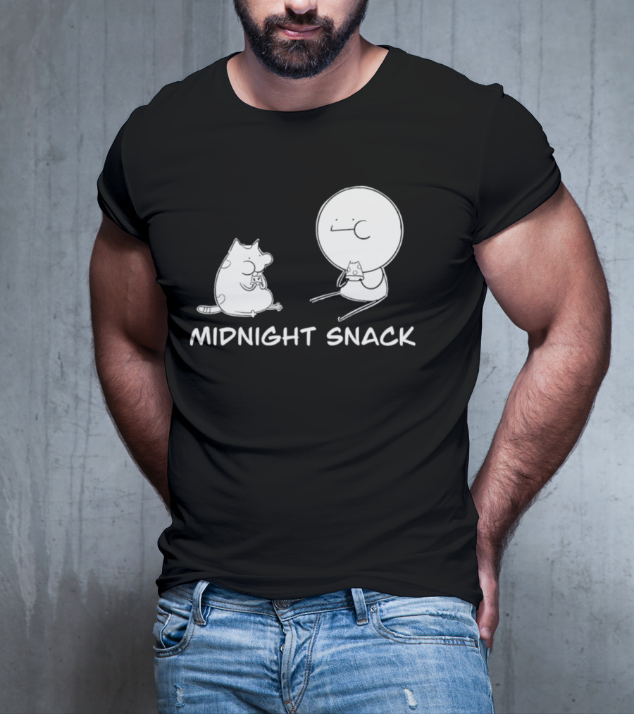 MIDNIGHT SNACK Cat And Stick Figure Eating Pizza T-Shirt