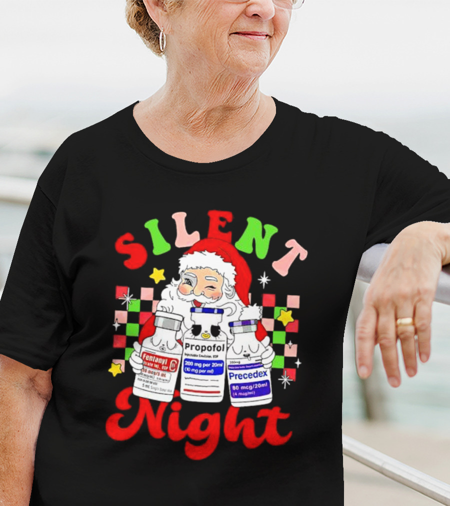 Silent Night ICU Nurse Christmas Santa Helpers T-Shirt