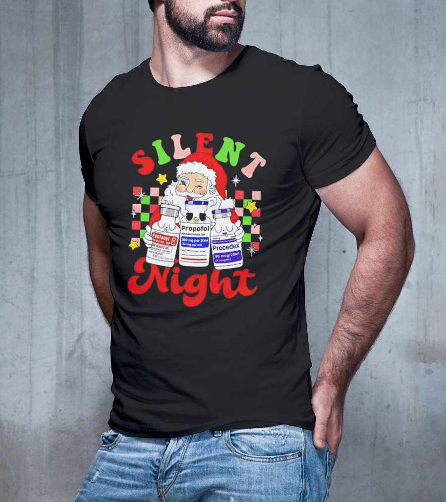 Silent Night ICU Nurse Christmas Santa Helpers T-Shirt