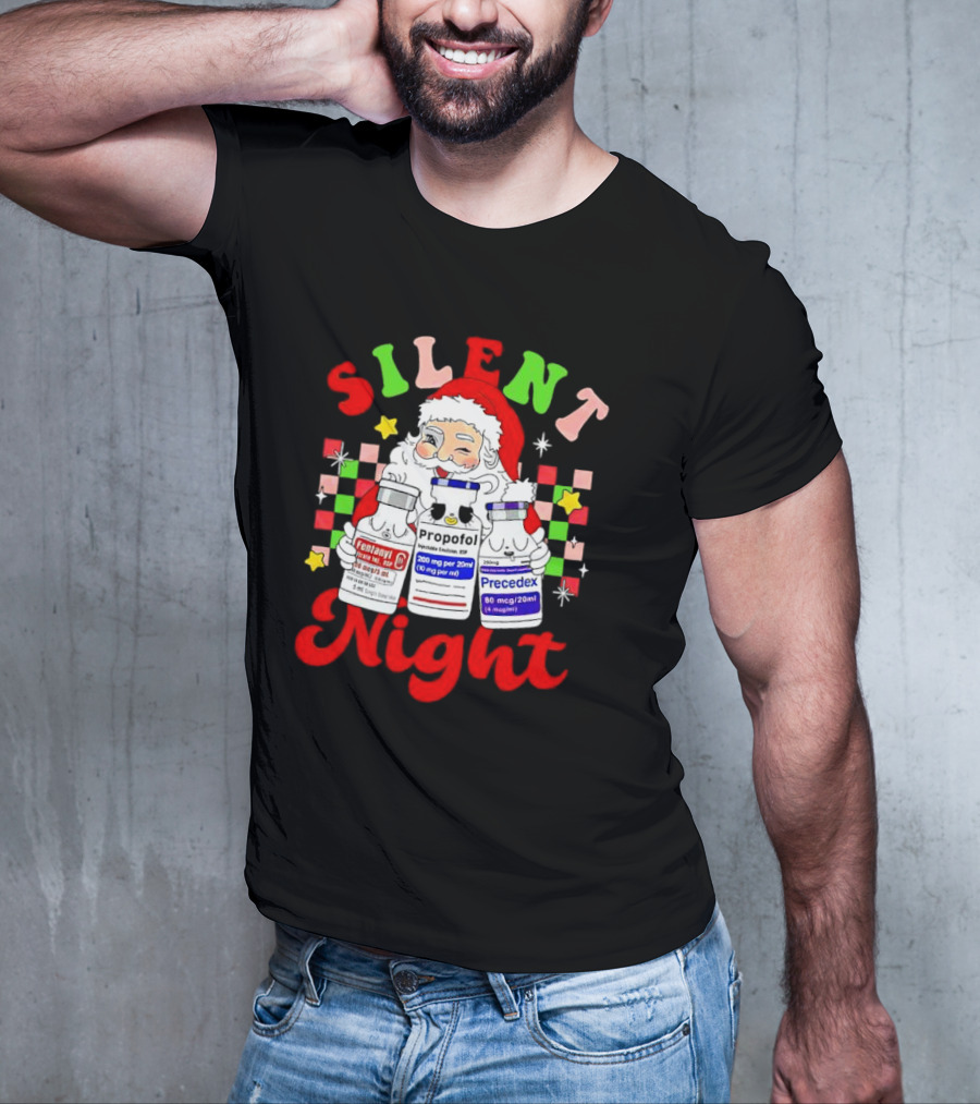 Silent Night ICU Nurse Christmas Santa Helpers T-Shirt