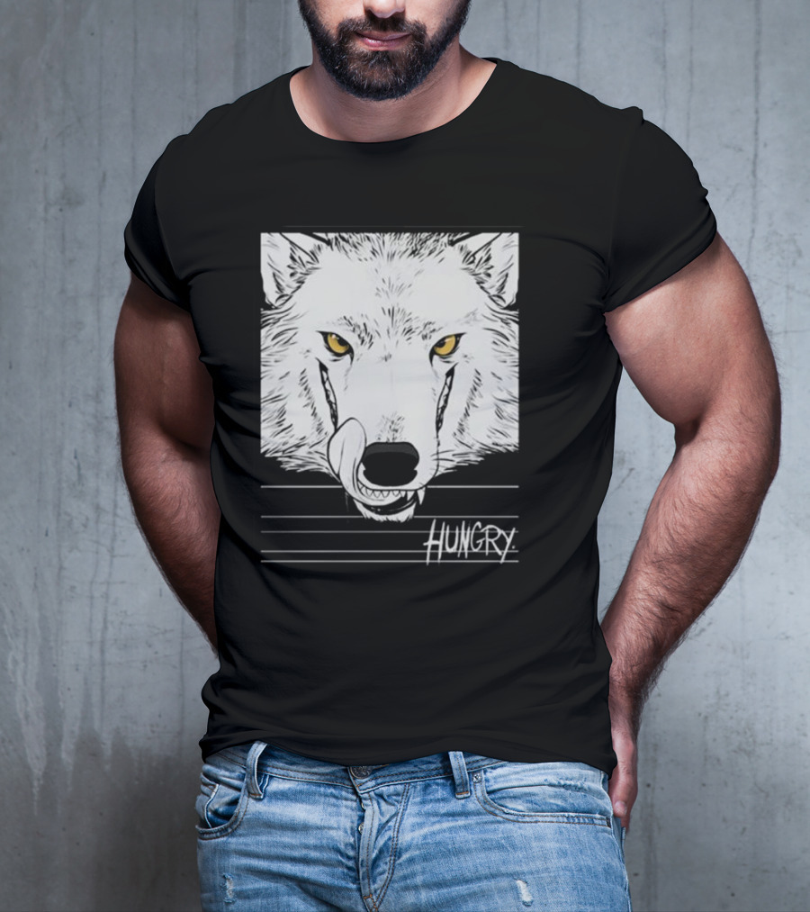 Hungry Wolf Illustration With Intense Expression T-Shirt