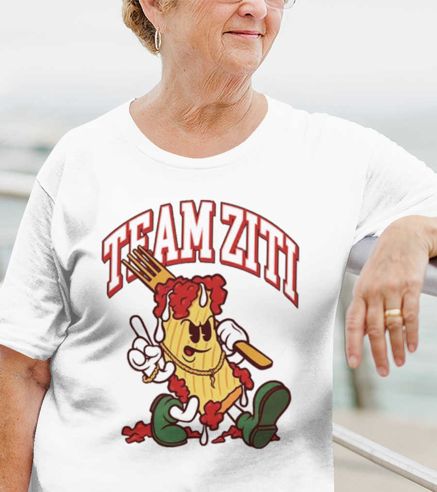 Team Ziti Pasta Character With Fork And Sauce T-Shirt