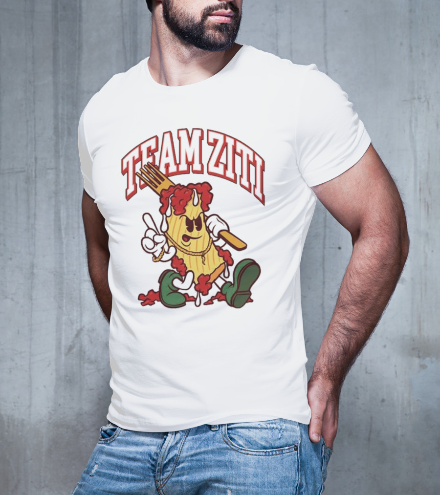Team Ziti Pasta Character With Fork And Sauce T-Shirt