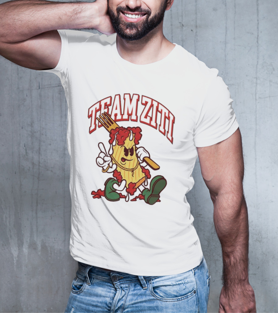 Team Ziti Pasta Character With Fork And Sauce T-Shirt