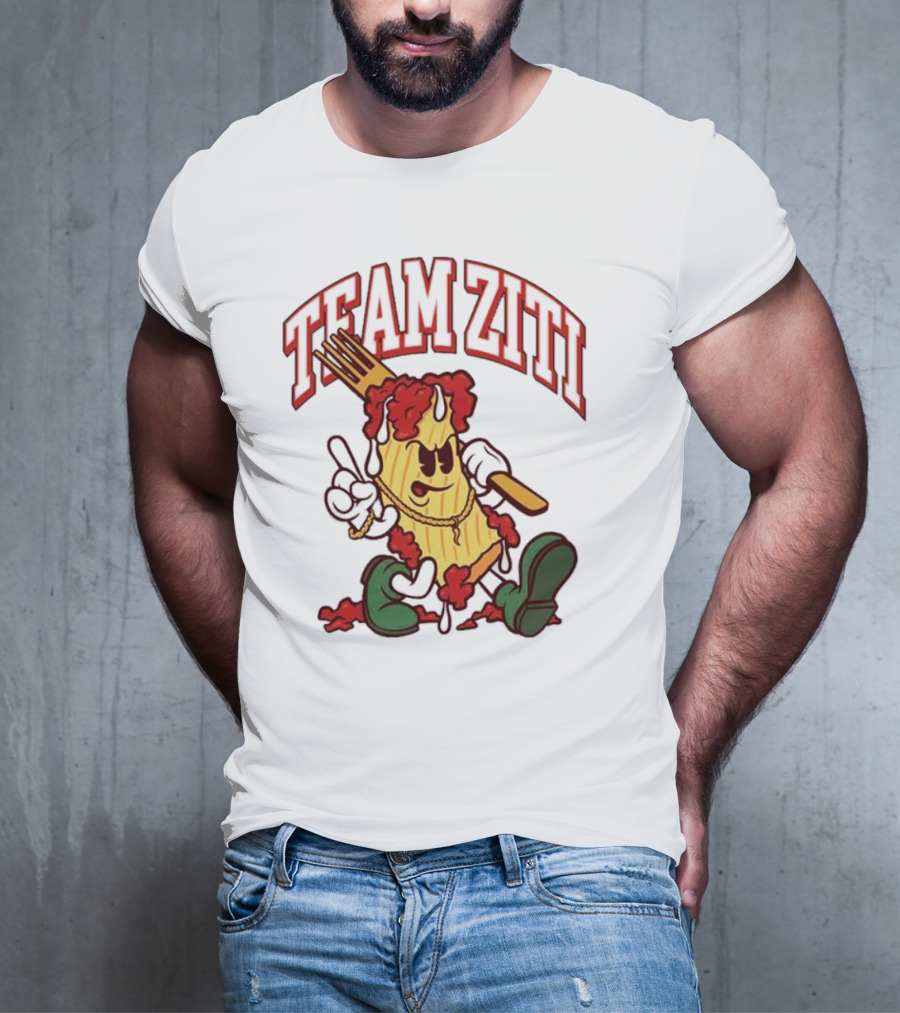 Team Ziti Pasta Character With Fork And Sauce T-Shirt