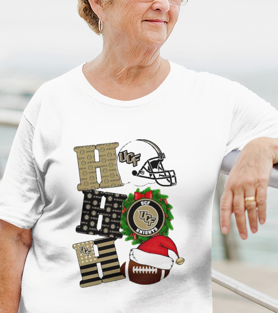 UCF Knights Christmas Helmet Wreath Football Holiday Cheer T-Shirt