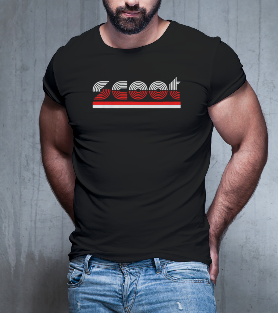Portland Basketball Scoot Red And White Striped Typography T-Shirt