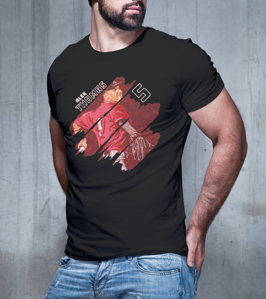 Alek Thomas Arizona WHT Baseball Stripes Number 5 T-Shirt