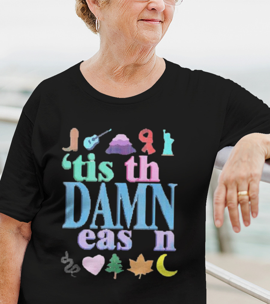 Christmas ’tis The Damn Season Colorful Icons And Symbols T-Shirt