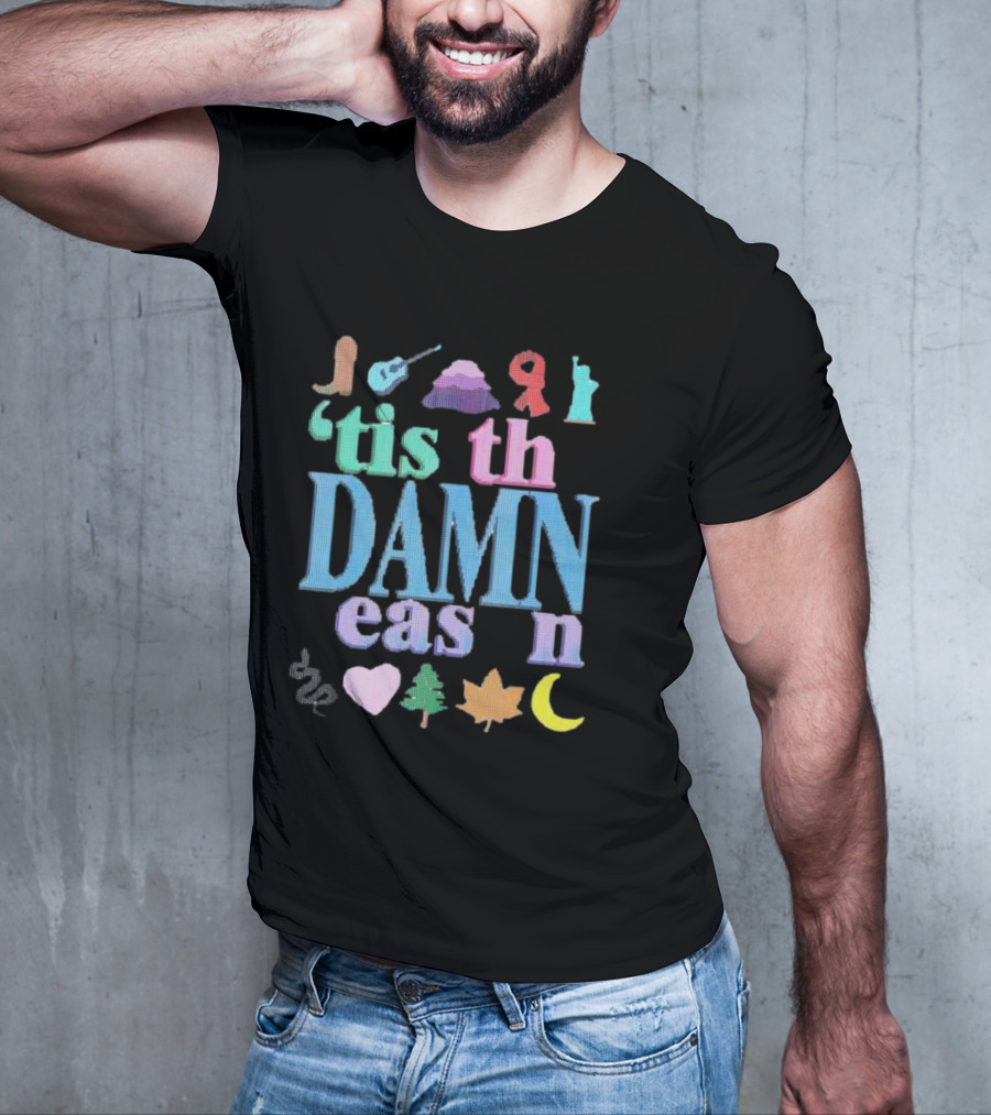 Christmas ’tis The Damn Season Colorful Icons And Symbols T-Shirt