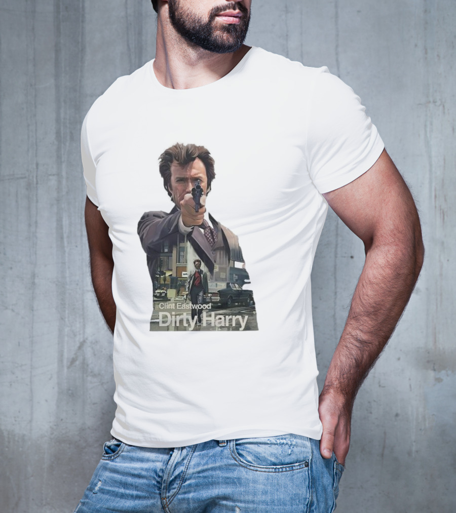 Clint Eastwood Dirty Harry Iconic Movie Scene With Gun And Urban Background T-Shirt