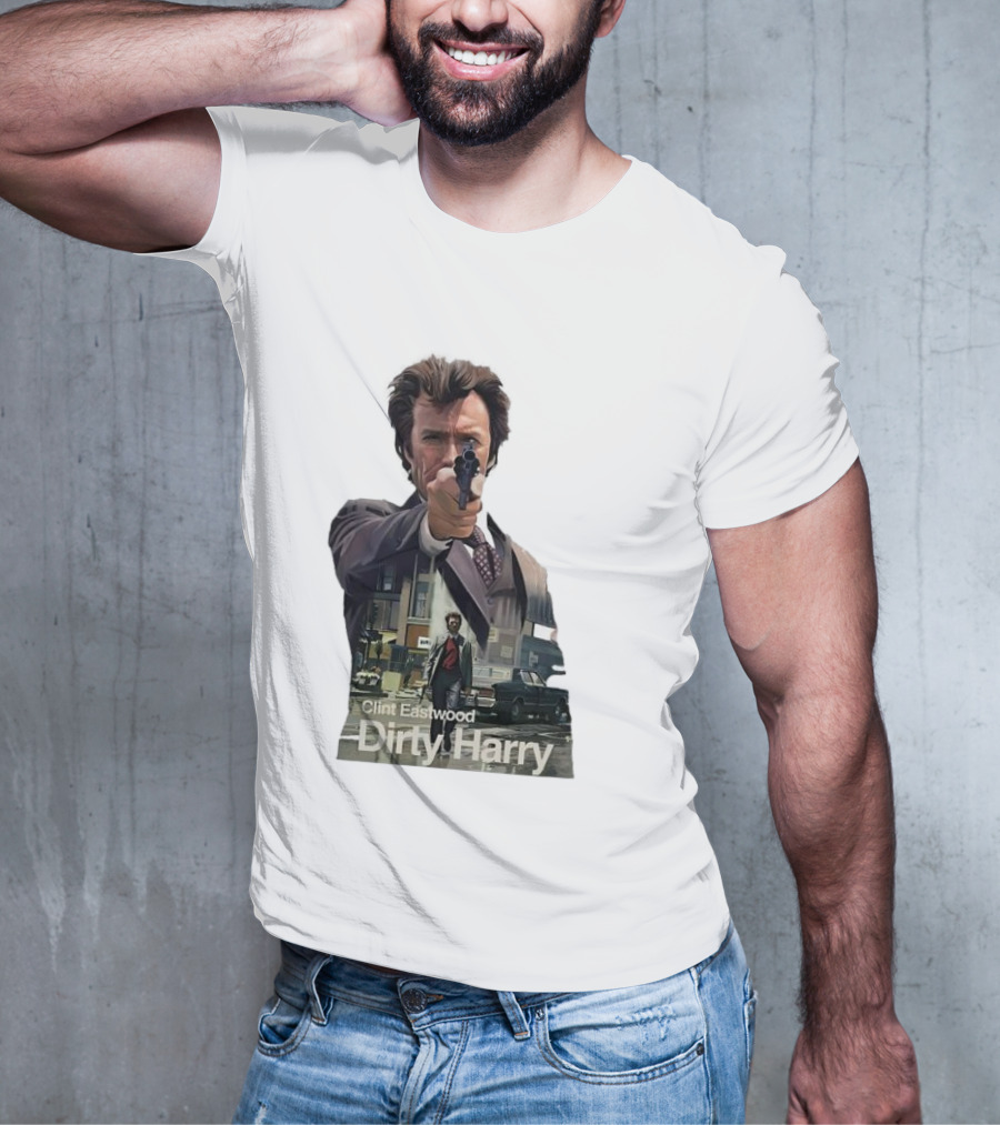 Clint Eastwood Dirty Harry Iconic Movie Scene With Gun And Urban Background T-Shirt