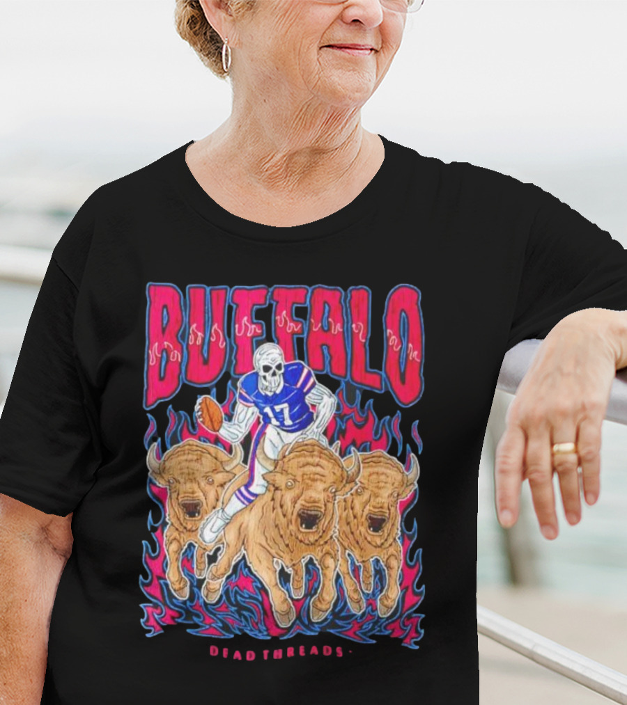 Buffalo Football Dead Threads Skeleton Quarterback Riding Buffalos T-Shirt
