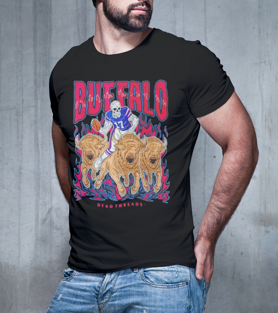 Buffalo Football Dead Threads Skeleton Quarterback Riding Buffalos T-Shirt