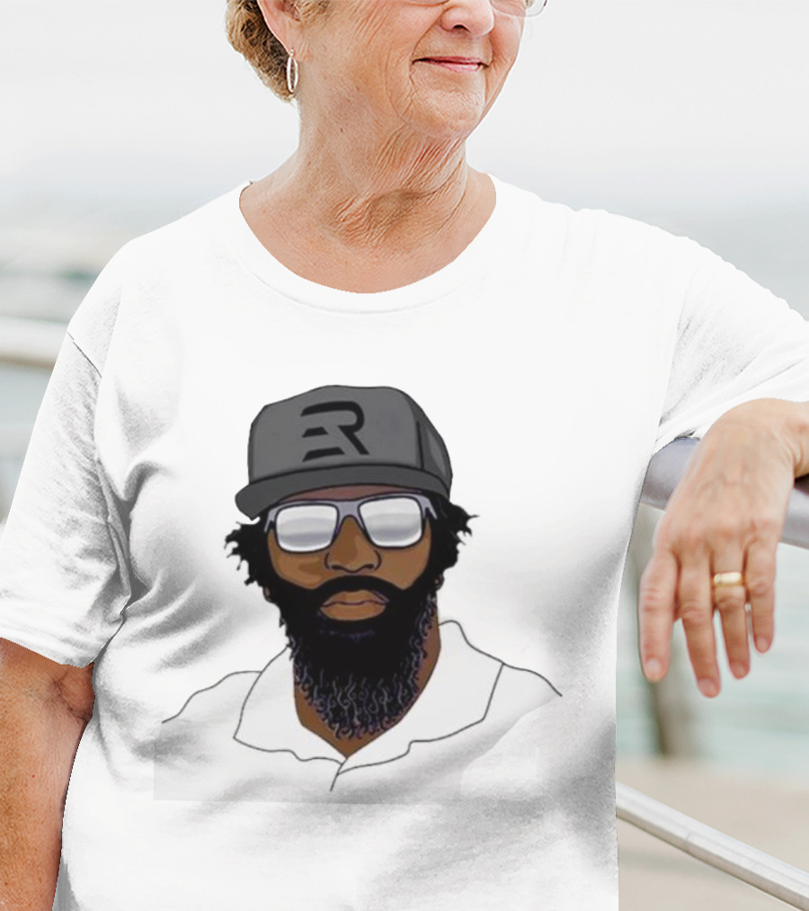 Geno Stone Wearing Ed Reed Illustration With ER Hat T-Shirt