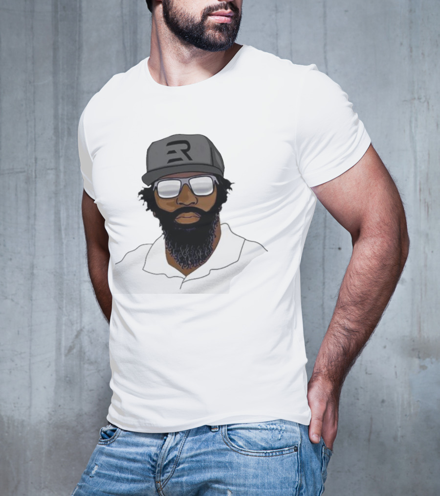 Geno Stone Wearing Ed Reed Illustration With ER Hat T-Shirt