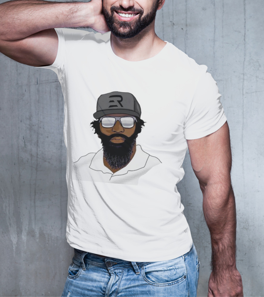 Geno Stone Wearing Ed Reed Illustration With ER Hat T-Shirt