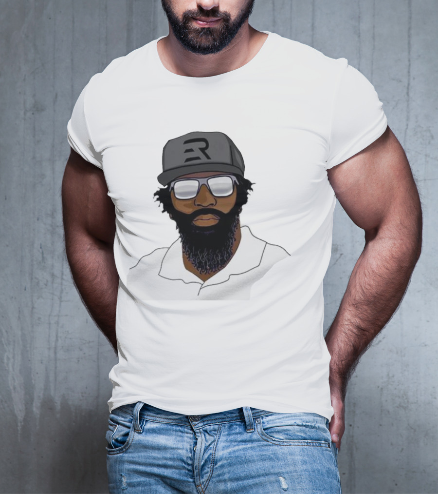 Geno Stone Wearing Ed Reed Illustration With ER Hat T-Shirt