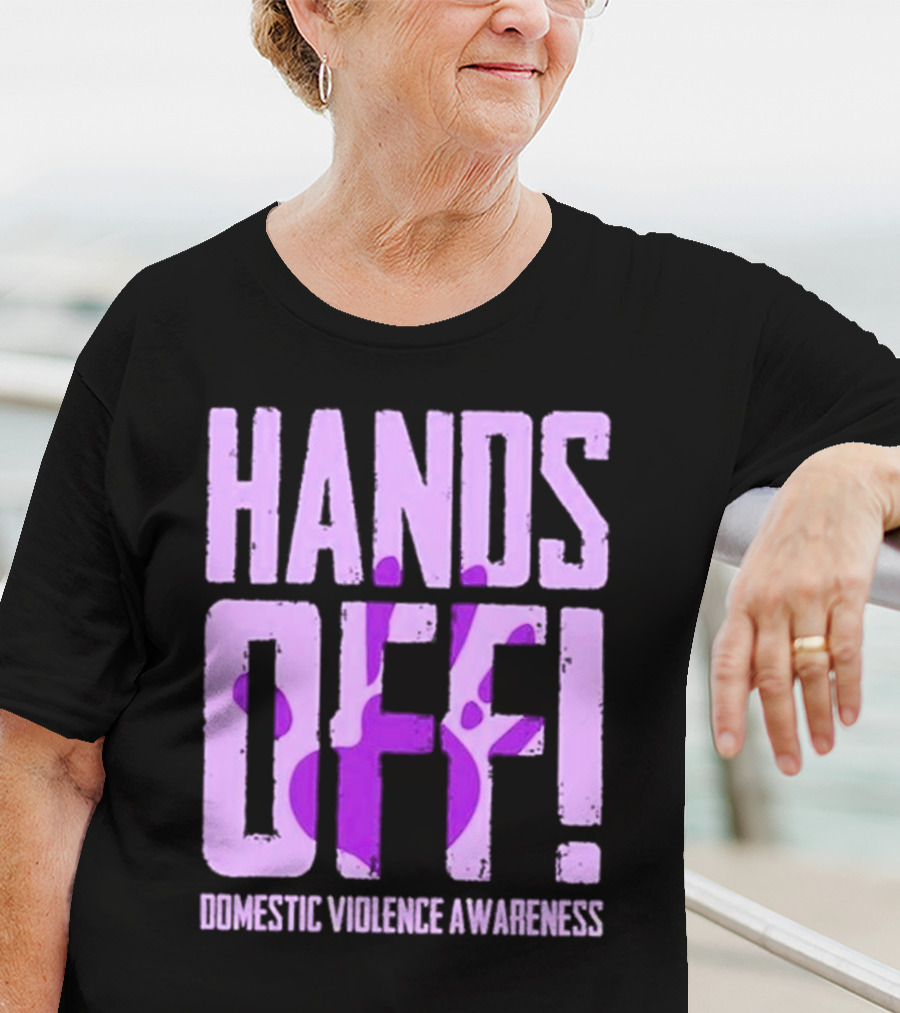 HANDS OFF DOMESTIC VIOLENCE AWARENESS PURPLE HANDPRINT T-Shirt