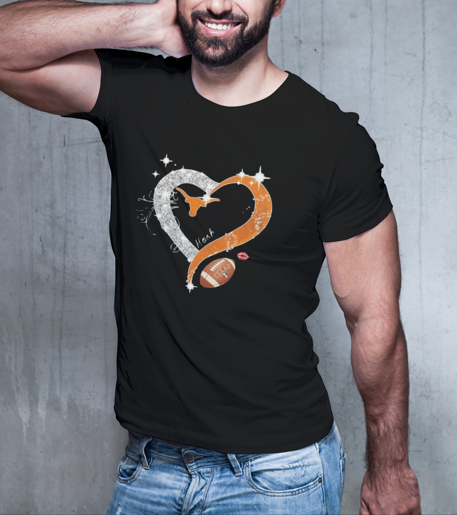 Hook ’em Texas Longhorns Sparkling Heart Football T-Shirt