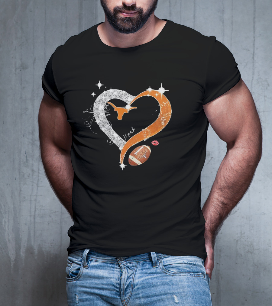 Hook ’em Texas Longhorns Sparkling Heart Football T-Shirt