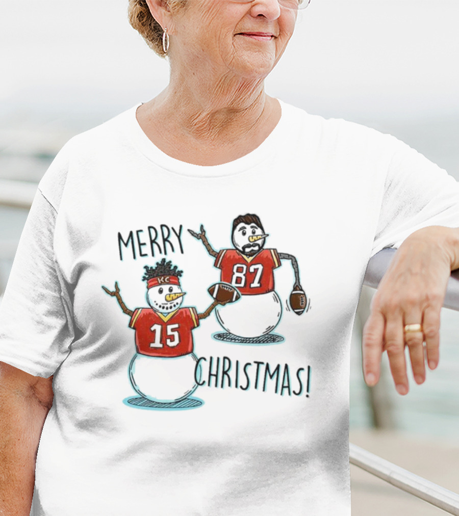 Merry Christmas Mahomes Snowman 15 And 87 Kansas City Football Chiefsmas T-Shirt