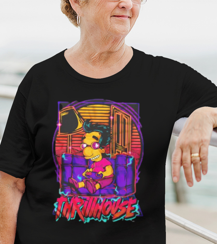 Milhouse Van Houten Thrillhouse Retro Gaming Neon Scene T-Shirt