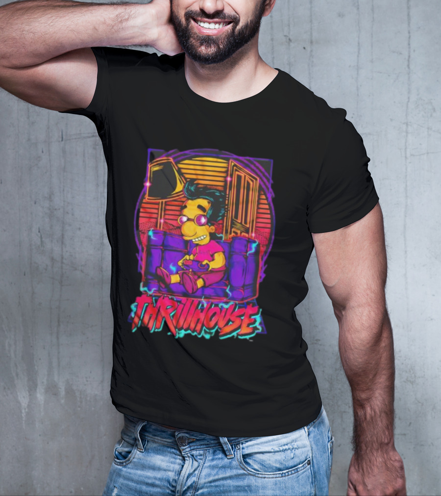 Milhouse Van Houten Thrillhouse Retro Gaming Neon Scene T-Shirt