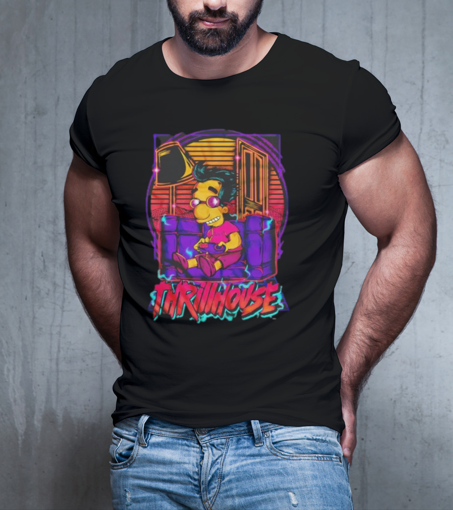 Milhouse Van Houten Thrillhouse Retro Gaming Neon Scene T-Shirt