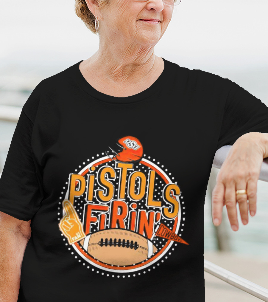 Pistols Firing OSU Cowboys Football Helmet And Foam Finger T-Shirt