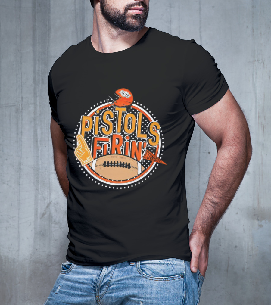 Pistols Firing OSU Cowboys Football Helmet And Foam Finger T-Shirt