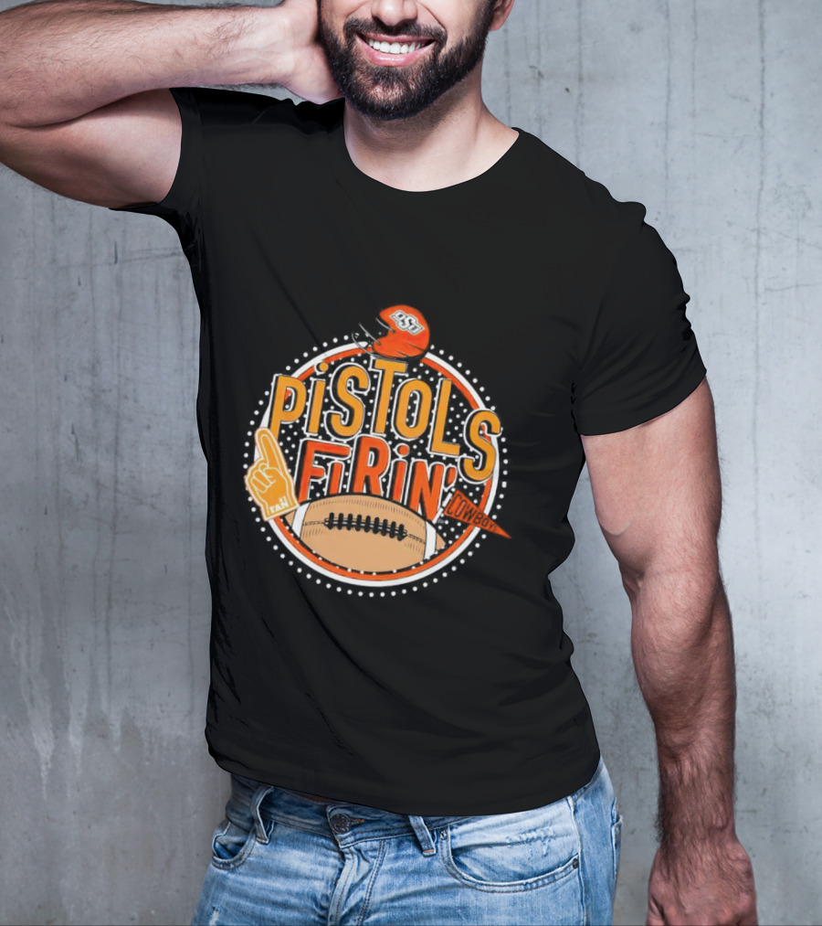 Pistols Firing OSU Cowboys Football Helmet And Foam Finger T-Shirt