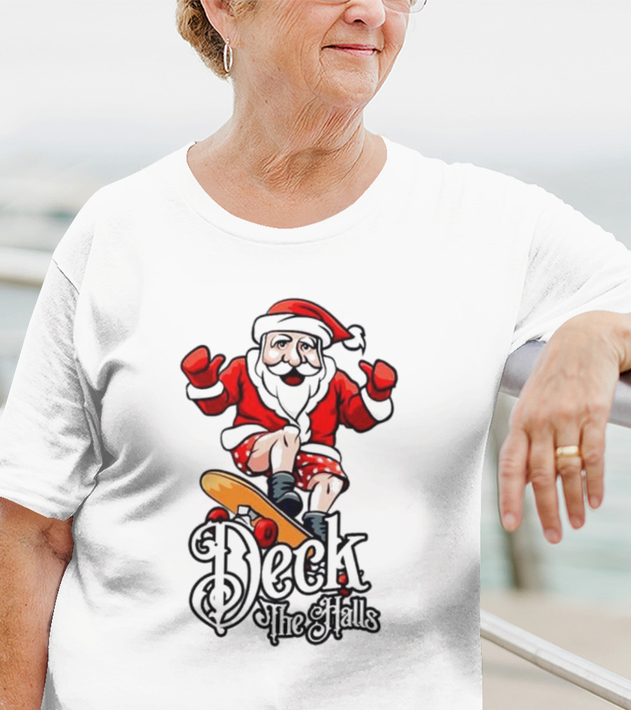 Skateboarding Santa Claus Deck The Halls Christmas Holiday Fun T-Shirt